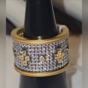 Freida Rothman Signature Sterling Silver 14K Gold Plated Pave Clover Size 6